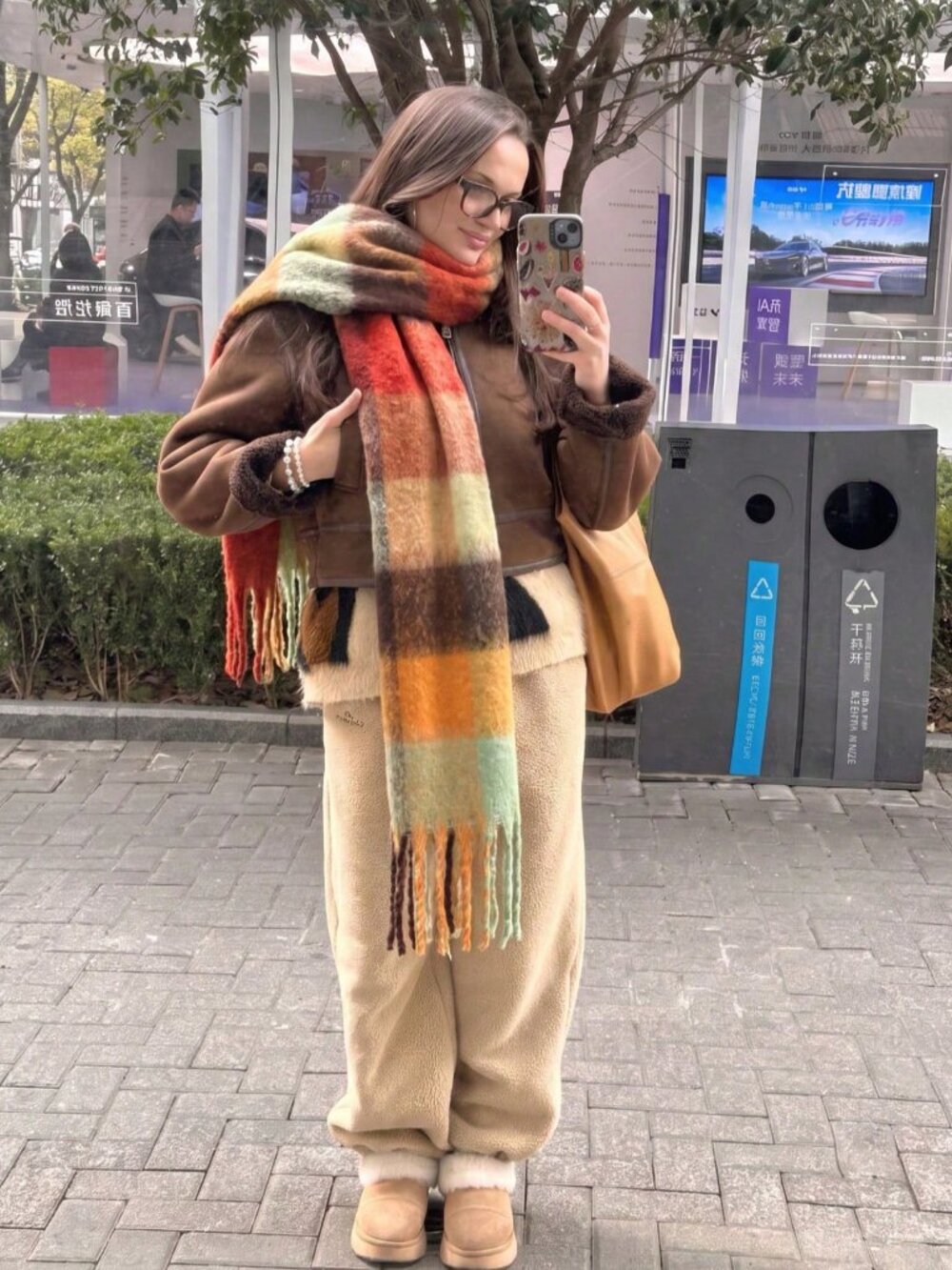Cozy warm Casual Women's Classic Plaid Print Fluffy Tassel Scarf
